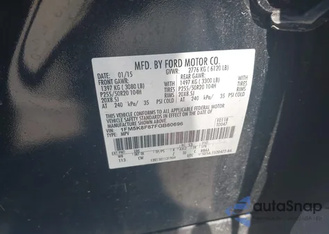 2015 Ford Explorer Limited from USA, damaged, VIN 1FM5K8F87FGB80696